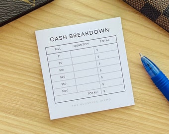 Teller Slip Sticky Note | Cash Breakdown Slip | Cash Withdrawal Slip | Bank Slip | Teller Slip | Budget Binder | Cash Breakdown Sticky Note