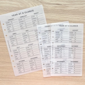 A5 A6 Year At A Glance Dashboard - Vellum Matte Laminate