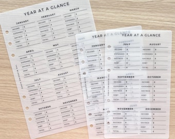 A5 A6 Year At A Glance Dashboard - Vellum Matte Laminate