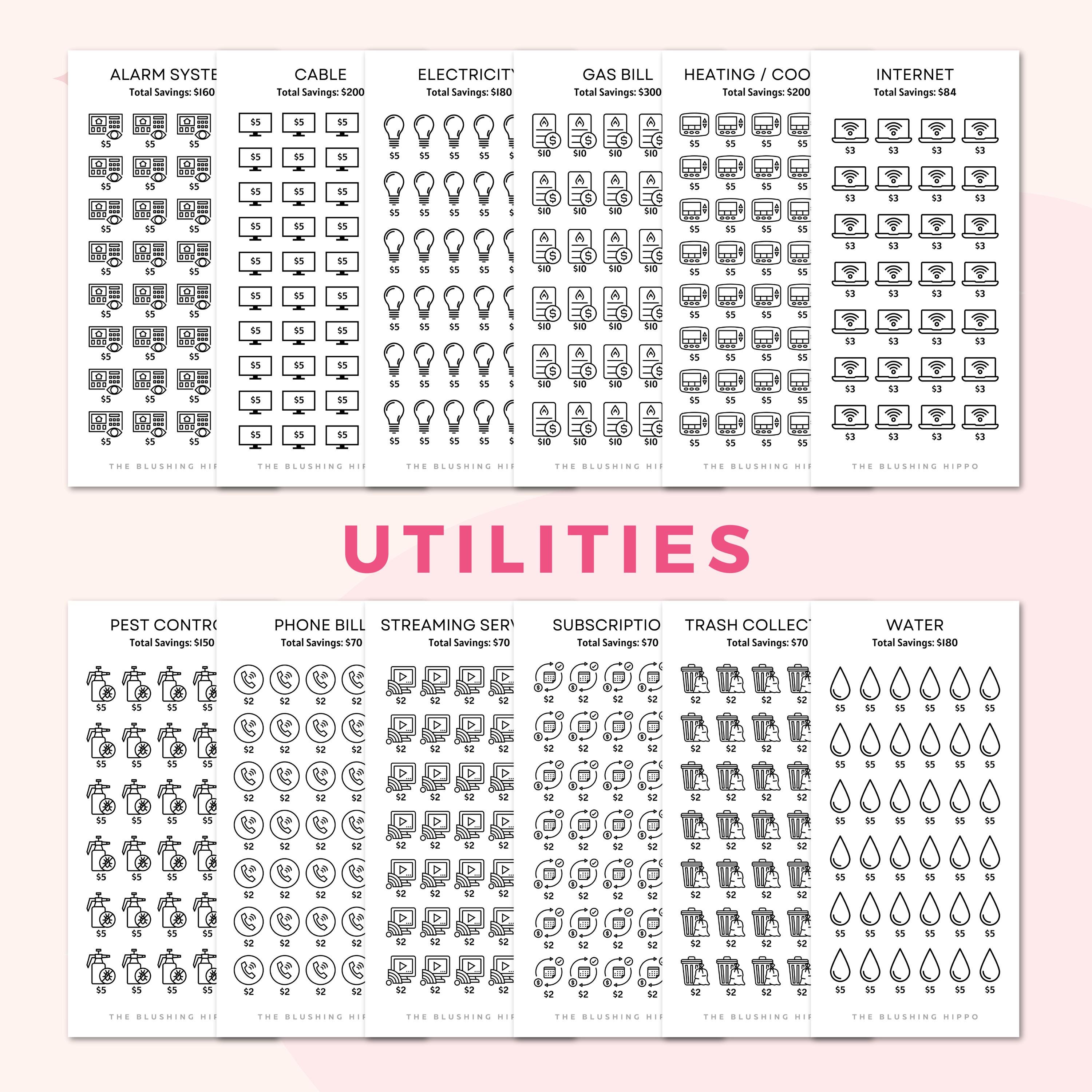 Utilities Savings Tracker | Electric Bill Savings | Water Savings Tracker | Utilities Budget Tracker | Internet | Phone Bill