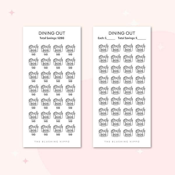 Dining Out Savings Challenge Insert | Eating Out | Cash Envelope Insert | Budget Binder Insert | Laminated Reusable | A6 Budget Binder