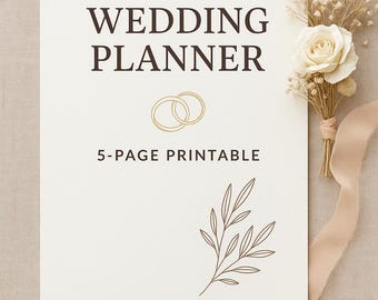 Wedding Planner Printable: Budget, Timeline, Guest List (5 Page PDF)