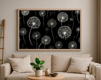 Black and White Dandelion Wall Art | Digital Download | Minimalist Botanical Print