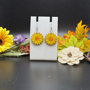 Hand Painted Wood Earrings Sunflowers