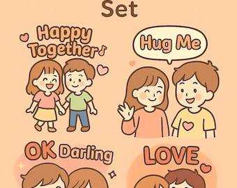 Kawaii Couple Stickers | Romantic Valentine Clipart (Digital Download)