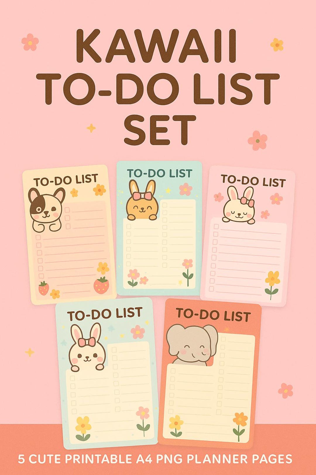 Kawaii To-do List Set – 5 Cute Printable A4 PNG Planner Pages | Bunny ...