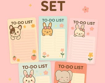 Kawaii To Do List Set | Pastel Animal Planner Pages (Digital Download)
