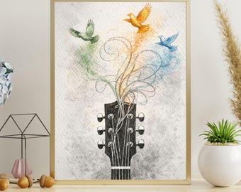 11x16, 16x22 Eclectic Electric Guitar Art Print | Music Lover Wall