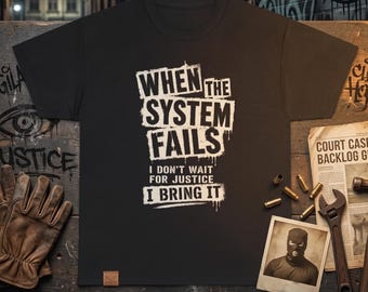 Gritty Graphic Tee, Vigilante Justice, Stencil Graffiti, Rebellion Punk Top