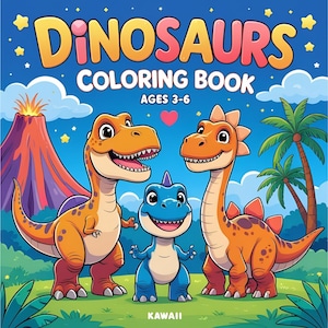 Dinosaur Coloring Book for Kids Ages 3-6 | Cute and Easy Dino Coloring Pages | Fun Printable Activity for Toddlers and Preschoolers