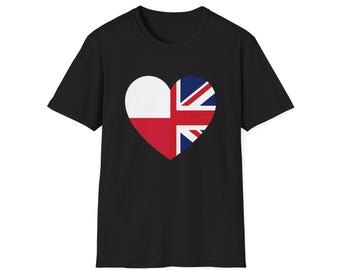 Poland UK Flag Heart T-Shirt | Polish British Love Flag Tee
