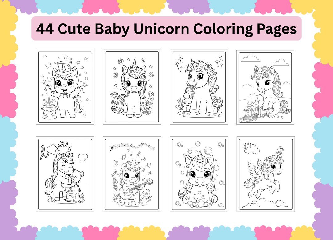 Cute Baby Unicorn Coloring Book for Kids Ages 3+ | Digital Download ...
