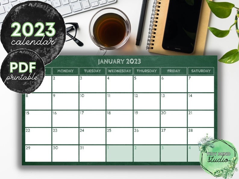 Printable 2023 Calendar Chalkboard Design PDF File INSTANT DOWNLOAD Etsy