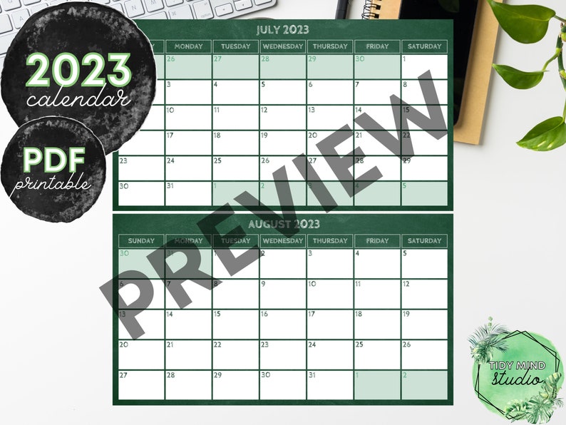 Printable 2023 Calendar Chalkboard Design PDF File INSTANT DOWNLOAD Etsy