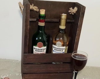 Wine box / Rustic wine box / birthday gift / wedding anniversary / engagement gift, love gift / Walnut color