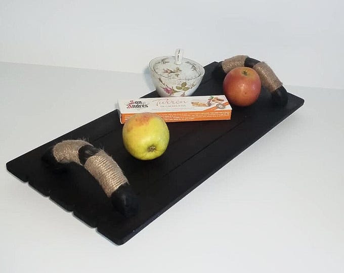 Wooden Tray with Handles | Handmade Decorative Pinewood Serving Tray | Home Decor Centerpiece Gift | Rustic Decor