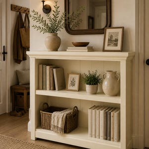 Farmhouse Console Table, Solid Wood Bookcase, Entryway Console, Handmade Pine Wood Shelf, Rustic Storage Cabinet, Custom Size