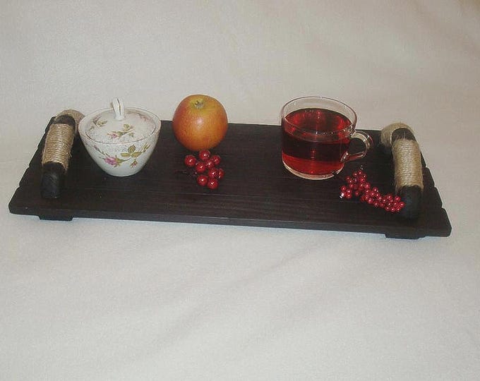 Wooden Tray with Handles | Handmade Decorative Pinewood Serving Tray | Home Decor Centerpiece Gift | Rustic Decor