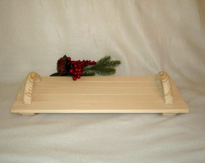 Wooden Serving Tray with Handles - Pine Wood Tray, Decorative Table Center Tray, Handmade Rustic Wood Tray for Coffee Table, Country Decor
