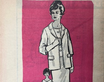 Anne Adams 4838 Mail Order Pattern, Womens Suit, Skirt, Overblouse, Jacket,  1960s, Vintage Sz 12 1/2, Sleeveless, Madmen Fashion, UNCUT