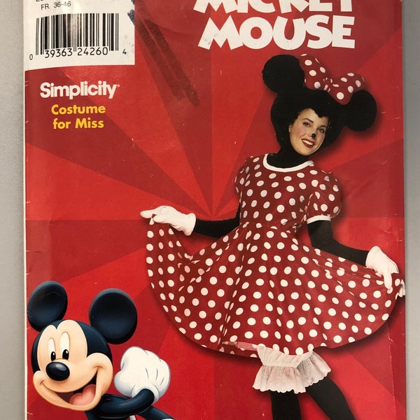 Simplicity 9387 Patrón de disfraz de Minnie Mouse de Disney, SIN CORTAR, Sz 8-18