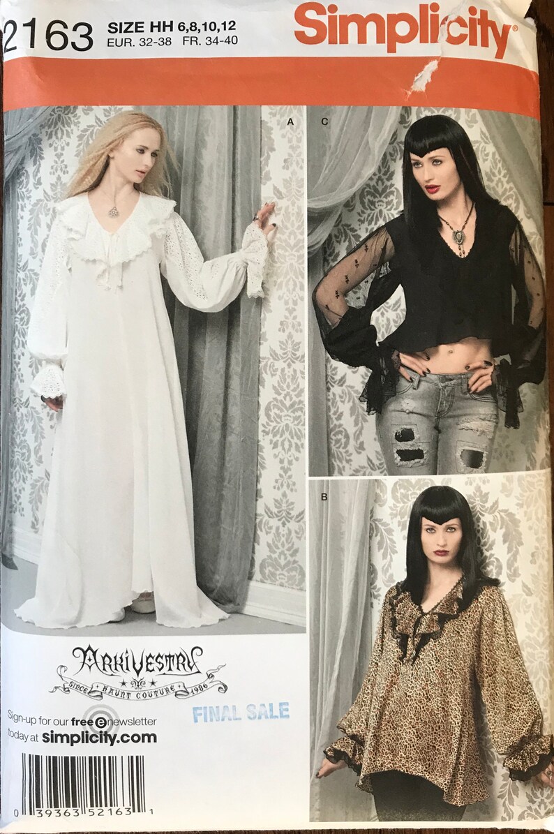 Simplicity 2163 Long Dress or Gown Victorian White Gown Gothic Cropped Flouncy Blouse Steampunk Shirt