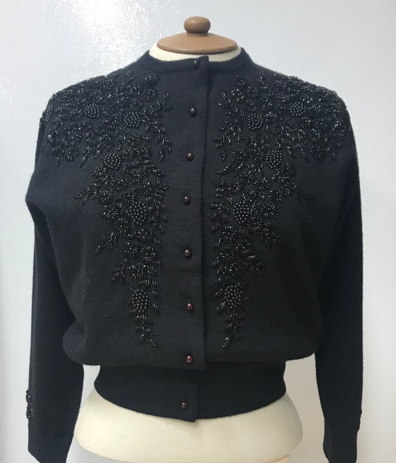 Vintage Beaded Cashmere & Angora Cropped Cardigan