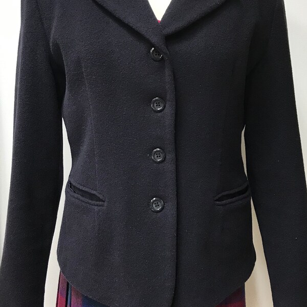Vintage Fitted Jacket.  Shorty Wool Type Coat, Navy Blue, Sz Ladies Med, Button Up