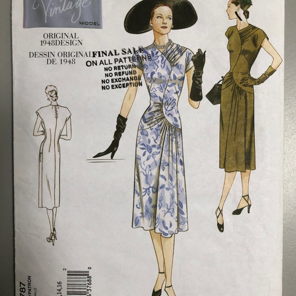 Vogue Vintage 2787, Original 1948 design, A Line dress, Madmen, Sz 12-14-16, CUT