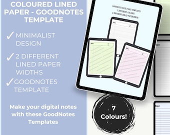 Gelinieerd papier - GoodNotes-sjabloon - 7 kleuren (pdf-bestand)