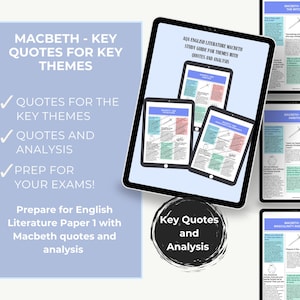 GCSE Macbeth Themes Study Guide - AQA : Quotes Analysis by Theme (PDF Download)