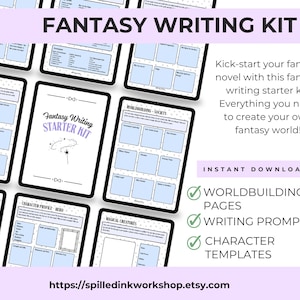 Fantasy Writing Starter Kit: Writing Workbook Worldbuilding, Character, Magic Templates (Printable PDF)