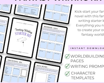 Fantasy Novel Writing Starter Kit: Writing Workbook Worldbuilding, Character, Magic Templates (Printable PDF)