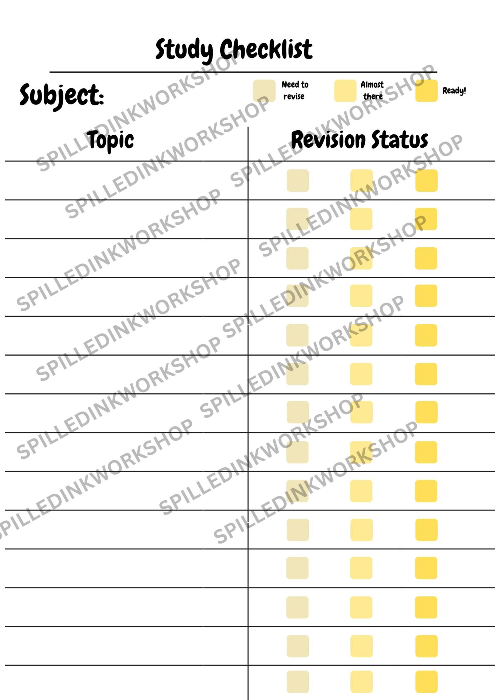 Study Revision Checklist Printable – GCSE Exam Planner – Aesthetic ...