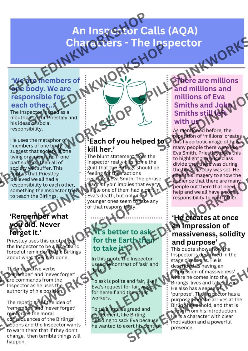 An Inspector Calls Key Quotes Revision Guide | Character Analysis