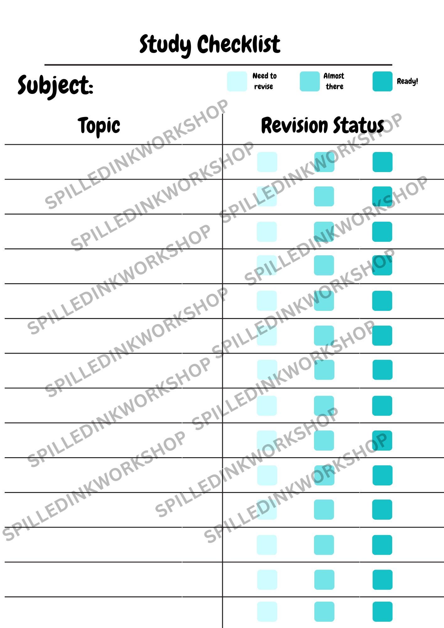 Study Revision Checklist Printable – GCSE Exam Planner – Aesthetic ...