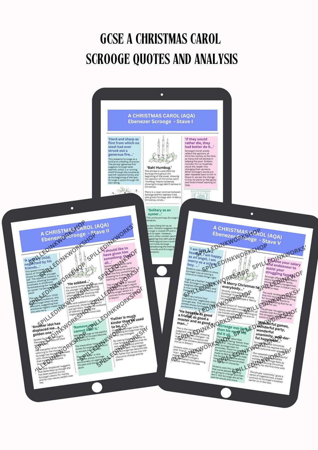 A Christmas Carol Revision Guide: GCSE English Lit AQA, Scrooge Quotes ...