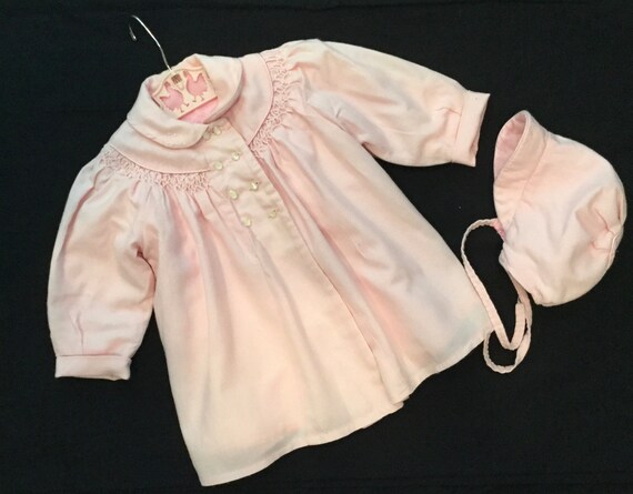 Vintage 50s 60s Toddler Girls Pink Smocked Coat