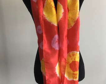 100% Pure Red & Yellow Silk Tie Dyed Scarf Made In India , Long Scarf FREE SHIPPING