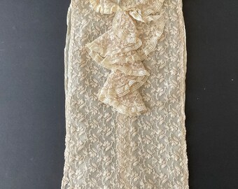 Vintage Beige Floral Lace Bib Collar With Ruffles / FREE SHIPPING