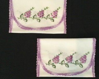 Two Vintage Table Runners Hand Floral Embroidery  Crochet Edging