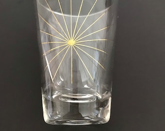 Vintage Libby Atomic Starburst Drinking Glasses / Gold and Silver Starburst On Clear Glass /8  Ounce Glasses / Set Of Four