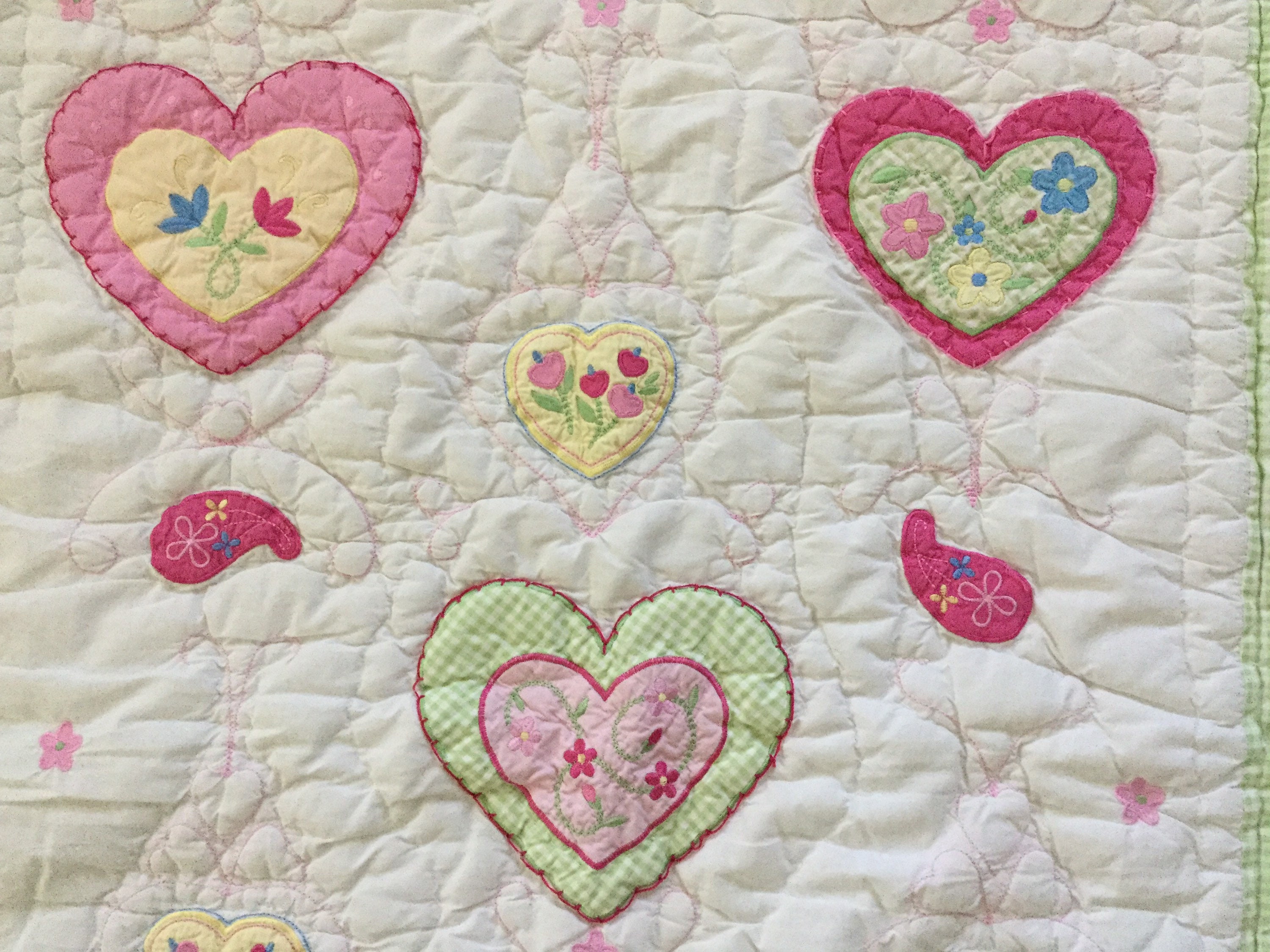 Baby Girls Blankets And Beyond Quilt White Pink Yellow Hearts Etsy