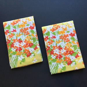 Vintage Marlborough Yellow Pillowcases In A  Colourful Orange Red & White Floral Print . Standard size . FREE SHIPPING