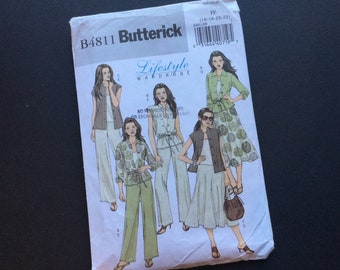 Uncut Butterick Pattern B4811 Lifestyle Wardrobe Women’s Top ,Skirt & Pants Button Front Long Sleeve /Sleeveless Size 16 -22 /Free Shipping