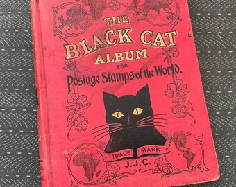 Antique Black Cat Stamp Album / No Stamps / FREE SHIPPING