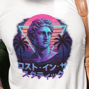 Vaporwave Statue PNG | Lost in the Static | Retro Sunset Aesthetic | 80s Vaporwave T-Shirt Design | Neon Glitch Art PNG