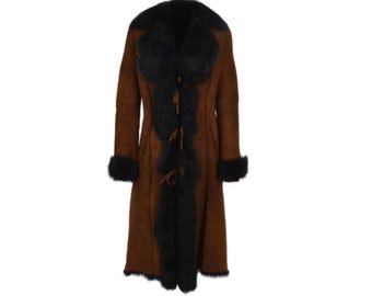 Women's Shearling Coat in Suede Vintage fur coat fully Lined