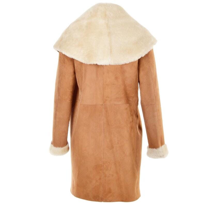 Handgjord mocka- och skinnjacka: Päls med huva i vintagestil bild 4
