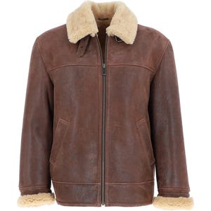 Men&#39;s Brown Sheepskin Aviator Jacket: Vintage Leather Bomber